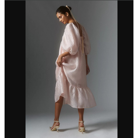 Anthropologie Textured Puff-Sleeve Dress - New Medium - Picture 2 of 4